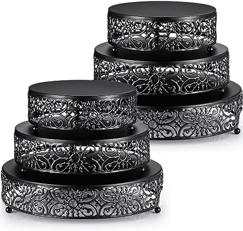 6 Pack Black Cake Stand Set Round Wedding Cake Stand 8" 10" 12" Decorative Metal Dessert Table Display Set