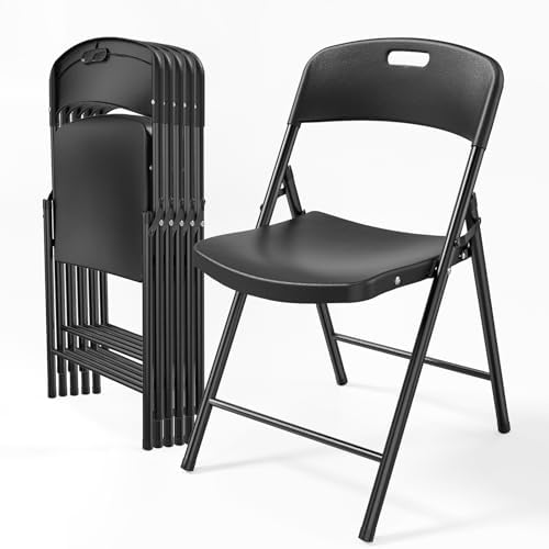 6-Pack Black Plastic Folding Chairs, Portable Seat with Sturdy Steel Frame for Indoor & Outdoor Use, Perfect for
