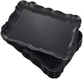 6 Pack Black Plastic Serving Trays, 15" x 10" Party Platters and Trays, Rectangle Black Plastic Serving Trays