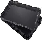 6 Pack Black Plastic Serving Trays, 15" x 10" Party Platters and Trays, Rectangle Black Plastic Serving Trays