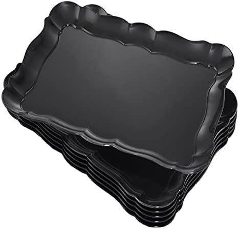 6 Pack Black Plastic Serving Trays, 15" x 10" Party Platters and Trays, Rectangle Black Plastic Serving Trays