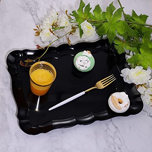 6 Pack Black Plastic Serving Trays, 15" x 10" Party Platters and Trays, Rectangle Black Plastic Serving Trays, alternate view