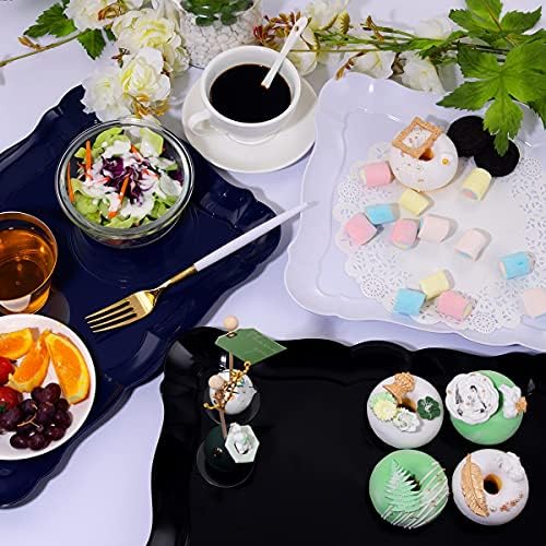 6 Pack Black Plastic Serving Trays, 15" x 10" Party Platters and Trays, Rectangle Black Plastic Serving Trays, alternate view