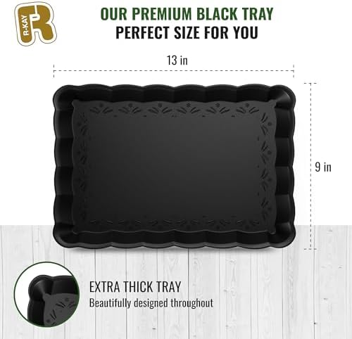 6 Pack Black Plastic Serving Trays - 9 x 13 Party Serving Trays and Platters - Black Serving Tray - Serving, alternate view 3
