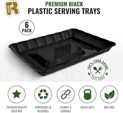 6 Pack Black Plastic Serving Trays - 9 x 13 Party Serving Trays and Platters - Black Serving Tray - Serving, alternate view 5