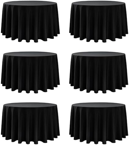 6-Pack Black Round Tablecloths, 108 in, for 4-5 Ft Round Tables