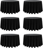 6-Pack Black Round Tablecloths, 120 in, for 5-6 Ft Round Tables