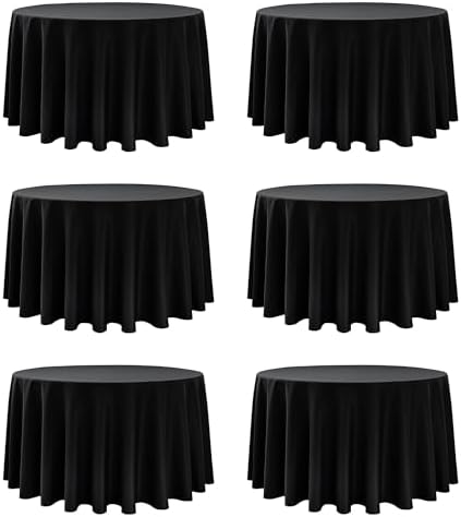 6-Pack Black Round Tablecloths, 120 in, for 5-6 Ft Round Tables