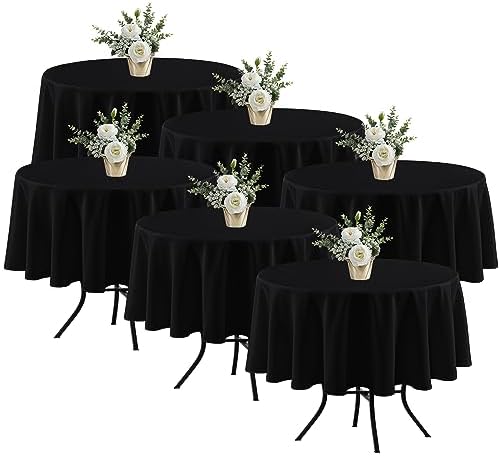 6 Pack Black Round Tablecloths 70 Inch for 36"-48" Tables in Black