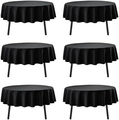 6-Pack Black Round Tablecloths, 90 in, for 4-5 Ft Round Tables in Black