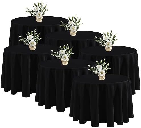 6 Pack Black Round Tablecloths 90 Inch for 36"-72" Tables in Black
