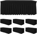 6 Pack Black Spandex Table Covers 6ft Rectangle Ruffle Skirts for Party