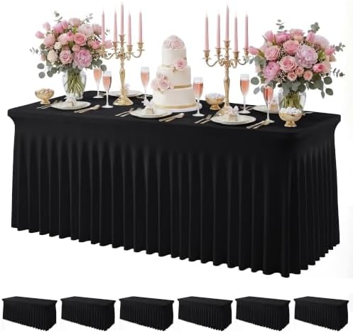 6 Pack Black Spandex Tablecloth for 6FT Rectangle Tables, Table Skirt 30x72 Inch Stretch Table Cloths Elastic