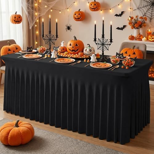 6 Pack Black Spandex Tablecloth for 6FT Rectangle Tables, Table Skirt 30x72 Inch Stretch Table Cloths Elastic, alternate view