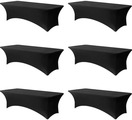 6-Pack Black Spandex Tablecloth for 8ft Rectangle Tables, Fitted Stretch Table Cover, Wrinkle-Resistant Stretch
