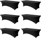 6-Pack Black Spandex Tablecloth for 8ft Rectangle Tables, Fitted Stretch Table Cover, Wrinkle-Resistant Stretch