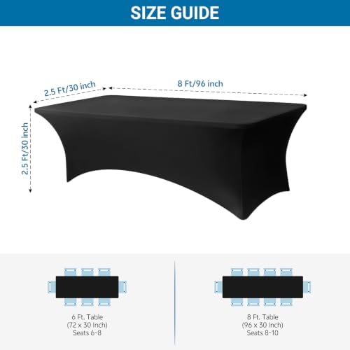 6-Pack Black Spandex Tablecloth for 8ft Rectangle Tables, Fitted Stretch Table Cover, Wrinkle-Resistant Stretch, alternate