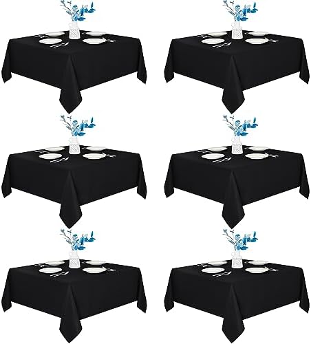 6 Pack Black Square Tablecloths 70x70 Inch for 2-4 Ft Tables in 70x70 Inch in Black