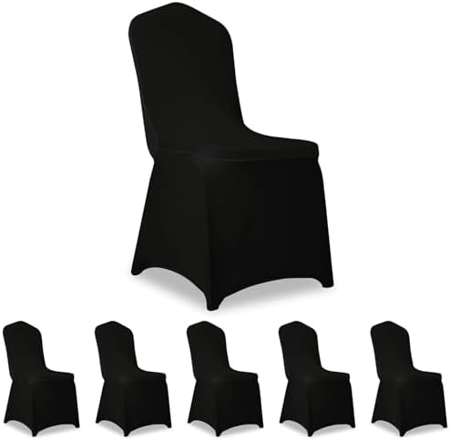 6 Pack Black Stretch Polyester Spandex Chair Covers Universal Washable Removable Chair Slipcovers Protector for