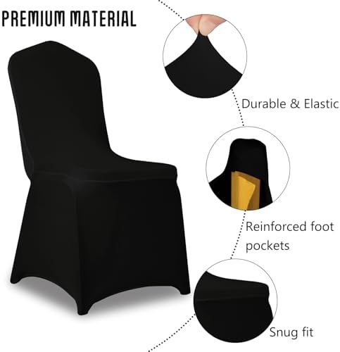 6 Pack Black Stretch Polyester Spandex Chair Covers Universal Washable Removable Chair Slipcovers Protector for, alternate