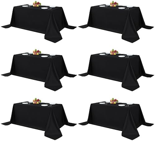 6 Pack Black Tablecloths 90x132 Inch for 6 Foot Rectangle Tables in 90x132 Inch in Black