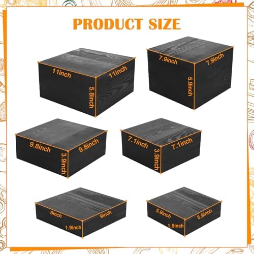 6 Pack Black Wooden Buffet Risers Display Stands, Wooden Stackable Display Box Rustic Cupcake Display Stand for, alternate
