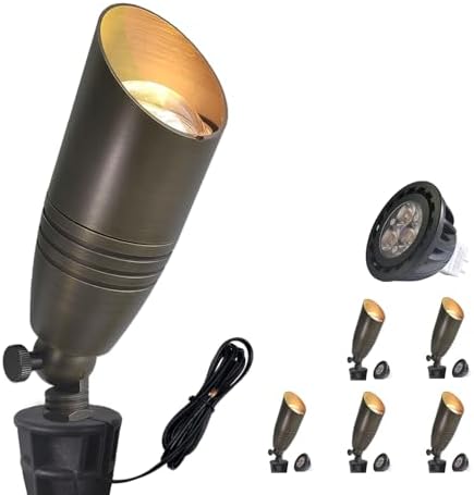 6 Pack Brass Landscape Spotlights Outdoor with 5W MR16 Bronze(102B)