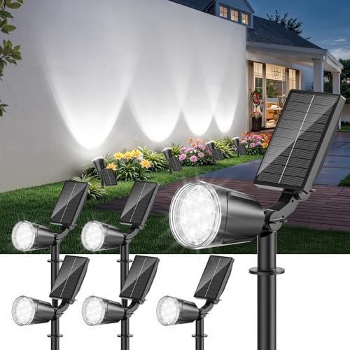6 Pack Bright Solar Spot Lights Outdoor Cool White, 1000LM Adjustable Solar Lights Outdoor Waterproof, 2-in-1