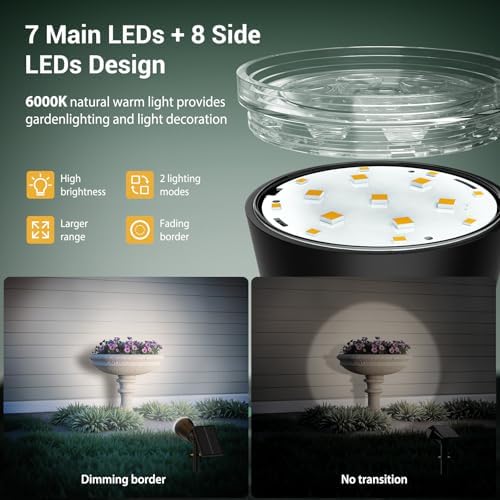 6 Pack Bright Solar Spot Lights Outdoor Cool White, 1000LM Adjustable Solar Lights Outdoor Waterproof, 2-in-1, alternate view