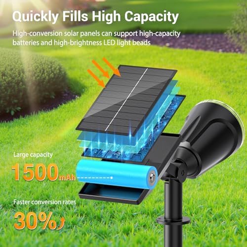 6 Pack Bright Solar Spot Lights Outdoor Cool White, 1000LM Adjustable Solar Lights Outdoor Waterproof, 2-in-1, alternate view