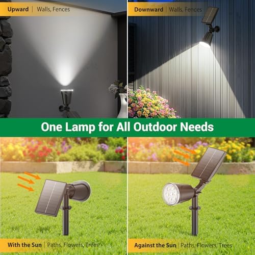 6 Pack Bright Solar Spot Lights Outdoor Cool White, 1000LM Adjustable Solar Lights Outdoor Waterproof, 2-in-1, alternate view