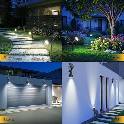 6 Pack Bright Solar Spot Lights Outdoor Cool White, 1000LM Adjustable Solar Lights Outdoor Waterproof, 2-in-1, alternate view