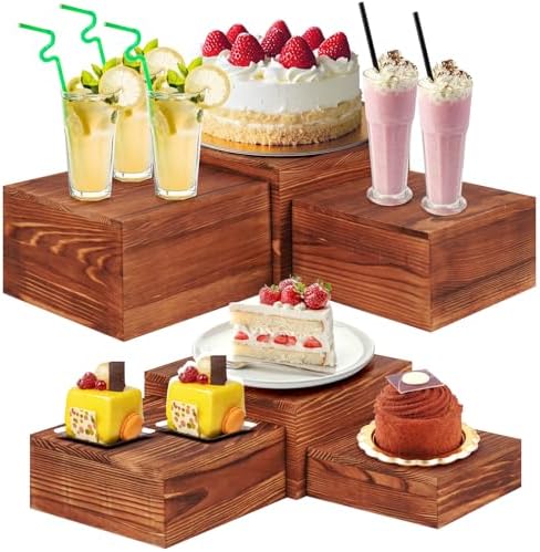 6 Pack Buffet Risers and Stands, Wood Risers for Buffet Table, Party Decor in vintage color