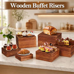 6 Pack Buffet Risers and Stands, Wood Risers for Buffet Table, Party Decor in vintage color, alternate view 2