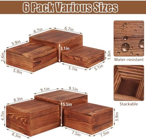6 Pack Buffet Risers and Stands, Wood Risers for Buffet Table, Party Decor in vintage color, alternate view 3