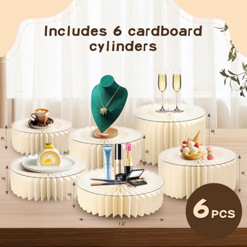 6 Pack Buffet Risers Foldable Food Display Risers Food Risers for Buffet Table Tall Cake Stands Cylinder Stands, alternate