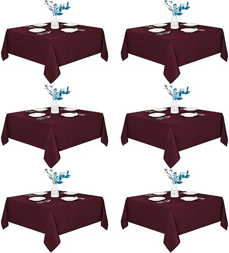 6 Pack Burgundy Square Tablecloths 70x70 Inch for 2-4 Ft Tables in 70x70 Inch in Burgundy