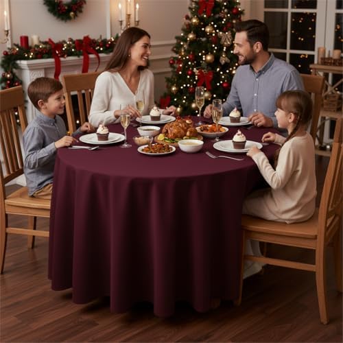 6 Pack Burgundy Tablecloths 108 Inch Round for 36"-84" Tables in Burgundy, alternate view 2