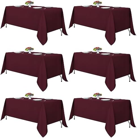 6 Pack Burgundy Tablecloths 70x120 Inch for 6-8 Ft Rectangle Tables in 70x120 Inch in Burgundy