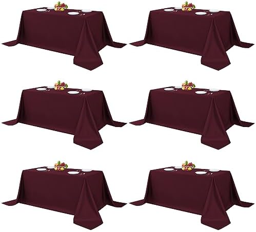 6 Pack Burgundy Tablecloths 90x132 Inch for 6 Foot Rectangle Tables in 90x132 Inch in Burgundy