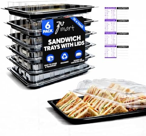 6 Pack Catering Trays with Lid - 15" Serving Trays with Lids - Reusable Serving Platter With Lid for Catering