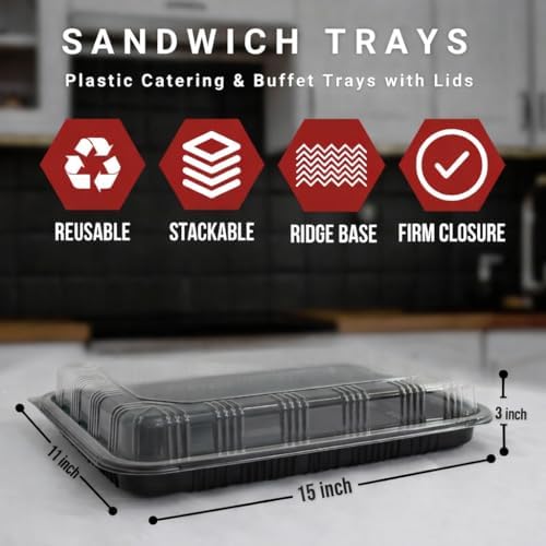 6 Pack Catering Trays with Lid - 15" Serving Trays with Lids - Reusable Serving Platter With Lid for Catering, alternate view