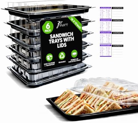 6 Pack Catering Trays with Lid - 18" Serving Trays with Lids - Reusable Serving Platter With Lid for Catering