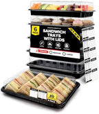 6 Pack Catering Trays with Lids - 13" Serving Tray with Lid, Heavy Duty Recyclable Plastic Party Platters for