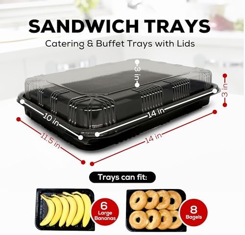 6 Pack Catering Trays with Lids - 13" Serving Tray with Lid, Heavy Duty Recyclable Plastic Party Platters for, alternate view