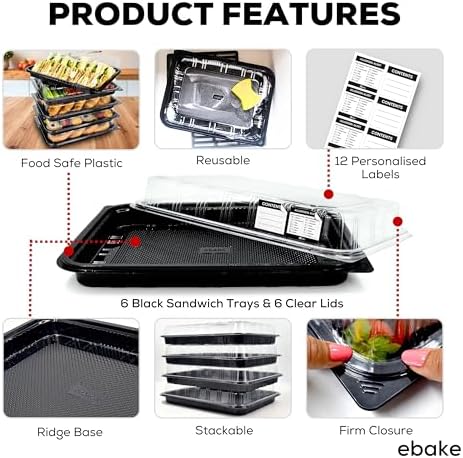6 Pack Catering Trays with Lids - 13" Serving Tray with Lid, Heavy Duty Recyclable Plastic Party Platters for, alternate view