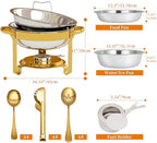 6 Pack Chafing Dish Set for Buffet - 4 Pack Gold Round 5QT & 2-Pack Stainless Steel 9QT Food Warmers with Glass, alternate