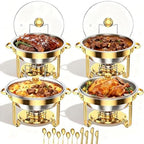 6 Pack Chafing Dish Set for Buffet - 4 Pack Gold Round 5QT & 2-Pack Stainless Steel 9QT Food Warmers with Glass, alternate