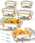 6 Pack Chafing Dishes for Buffet, Stainless Steel Catering Chafer with Lids, Pans & Fuel Holder, 8QT Food