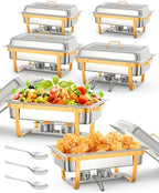 6 Pack Chafing Dishes for Buffet, Stainless Steel Catering Chafer with Lids, Pans & Fuel Holder, 8QT Food